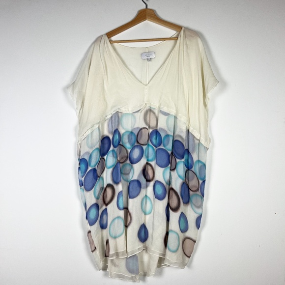 Adam Lippes Silk Chiffon Semi Sheer Abstract Polka Dot Print Kaftan Mini Dress - Picture 1 of 4